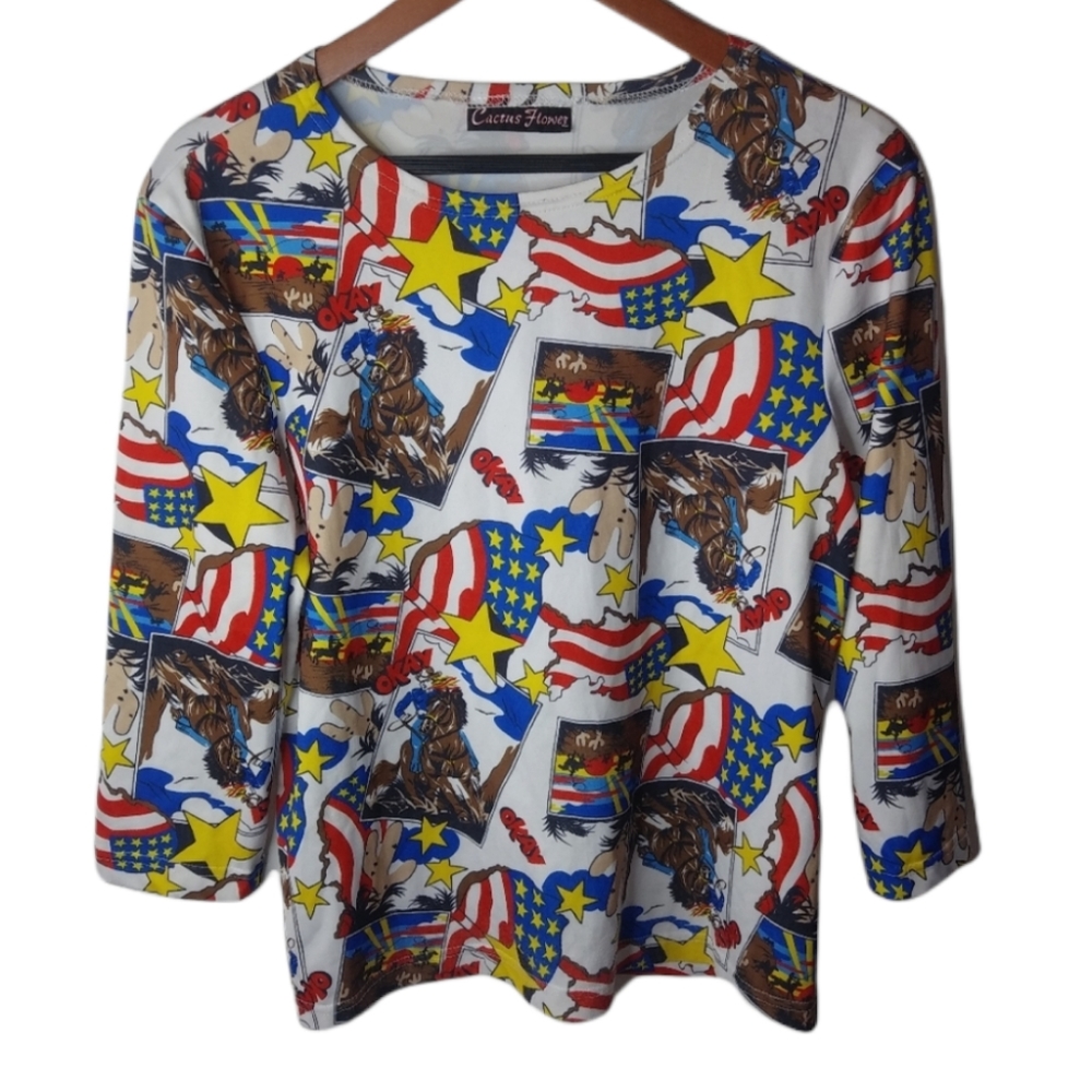Cactus Flower L Cowgirl Eagle Flag Top